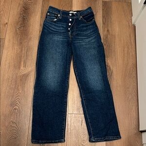 Dark Blue Levi’s Ribcage Straight Ankle Jeans